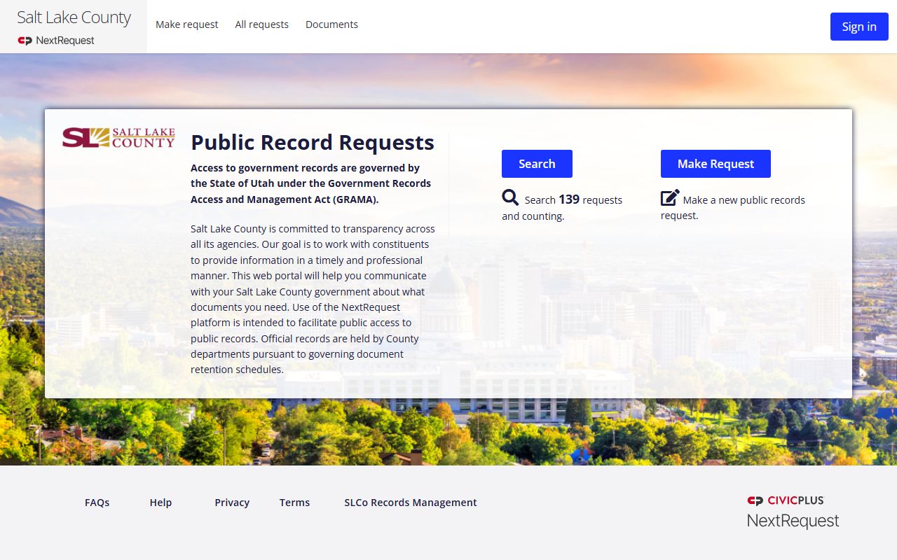 Salt Lake County booking photo GRAMA request portal