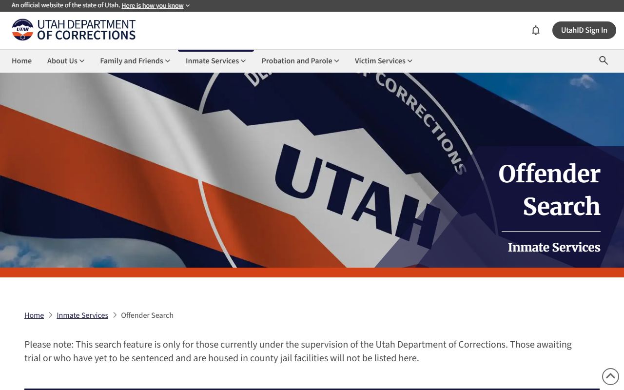 Utah State Correctional Facility inmate lookup through UDC offender search